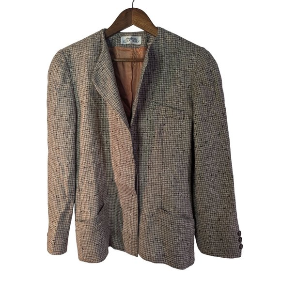 Upcycled Wool Blazer Linda Allard for Ellen Tracy earth tones plaid print sz 10 - Picture 1 of 10